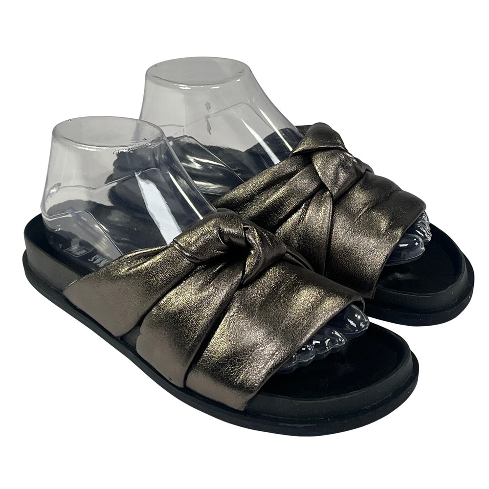 RARE Verbenas Metallic Pewter Knot Twist Sandal Size 38 Chic Comfort Spain Slide